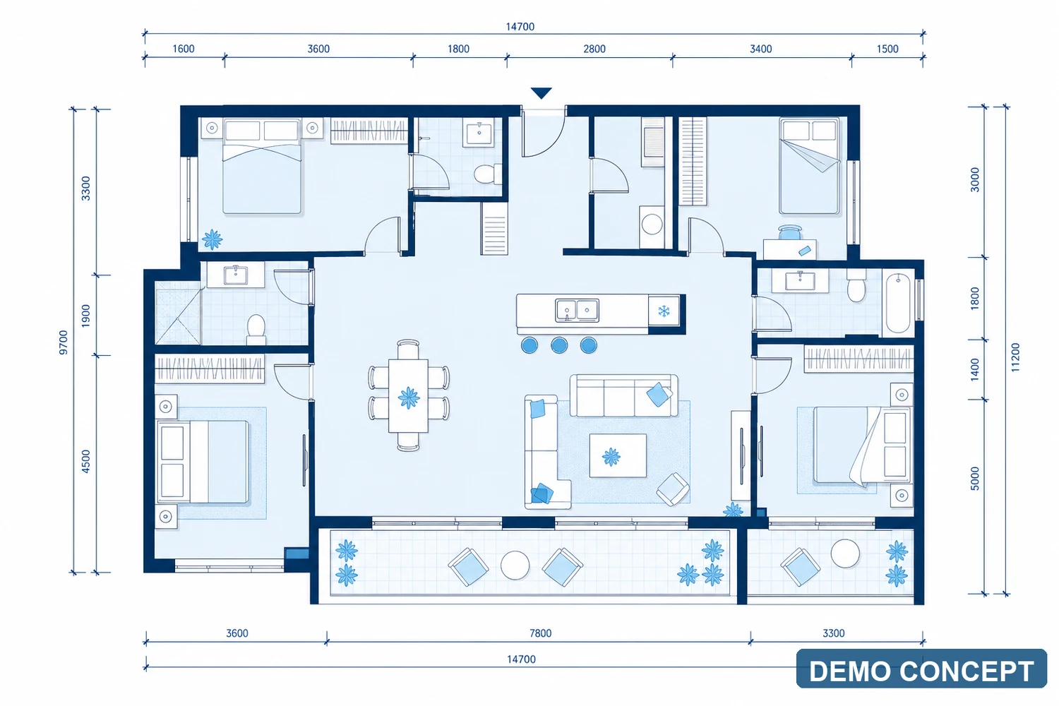 4-room – 112.3 m² – Investoria Tbilisi Heights – Demo